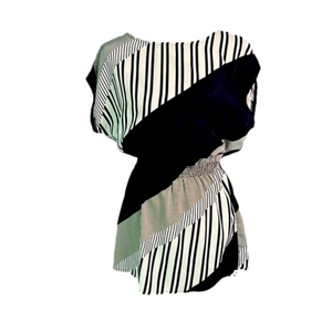 Tuforever 21 Black & Ivory Dolman Sleeve Top Cinched Elastic Waistband Size S